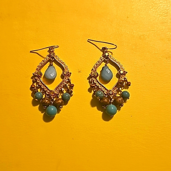 Mixed Gemstone Earrings (Pierce), Turquoise, Jade, Purple - Picture 1 of 5